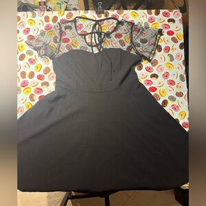 SHEIN Black Dress with Polka Dot Lace Sleeves